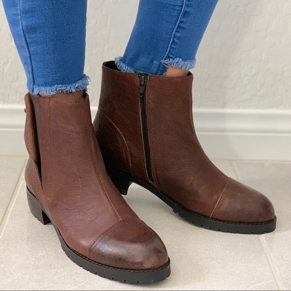Texas Brown Distressed Leather Tall Ankle Boots - Picture 2 of 7